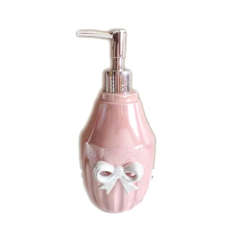 Ceramic pearlescent bow soap dish/lotion bottle/toothbrush holder/mouthwash cup