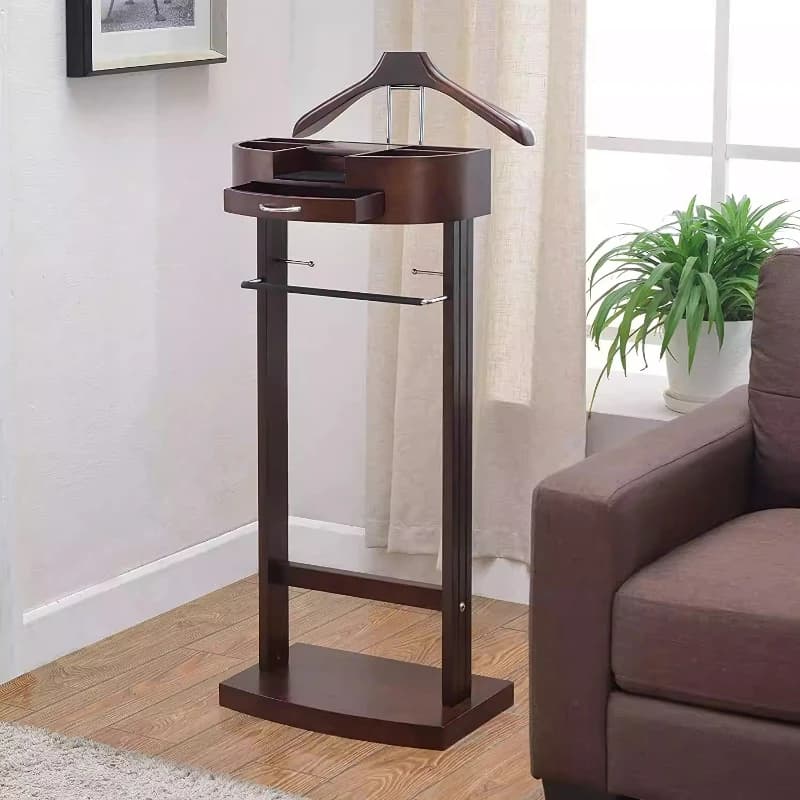 Modern decoration organizer bedroom clothes clothes Stand hanger Valet Stand with Drawer Wood Suit Valet Rack furniture