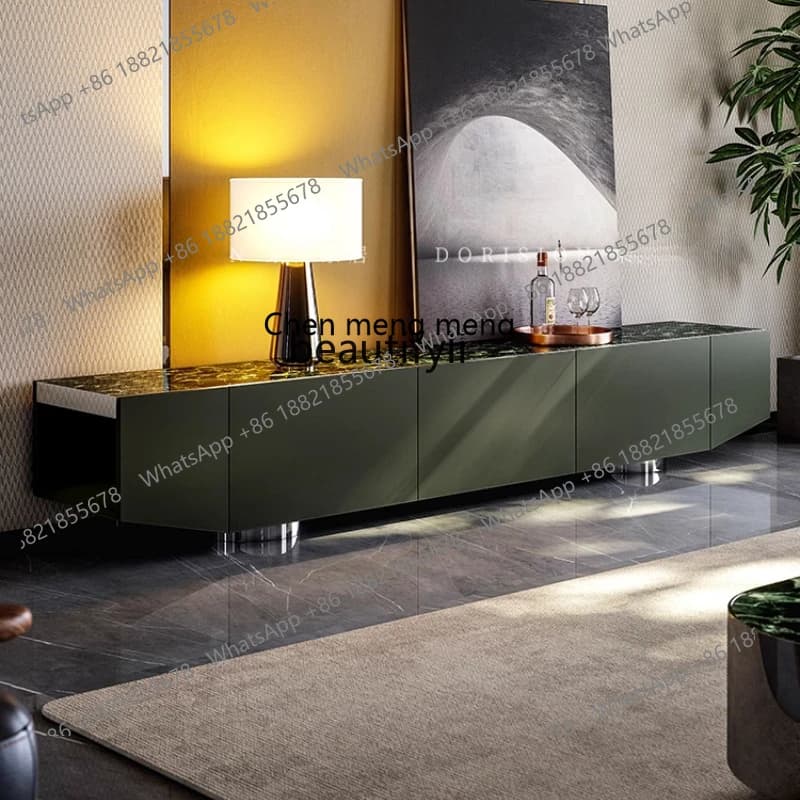 cc182Italian minimalist TV cabinet living room 2025 new floor marble light luxury TV cabinet