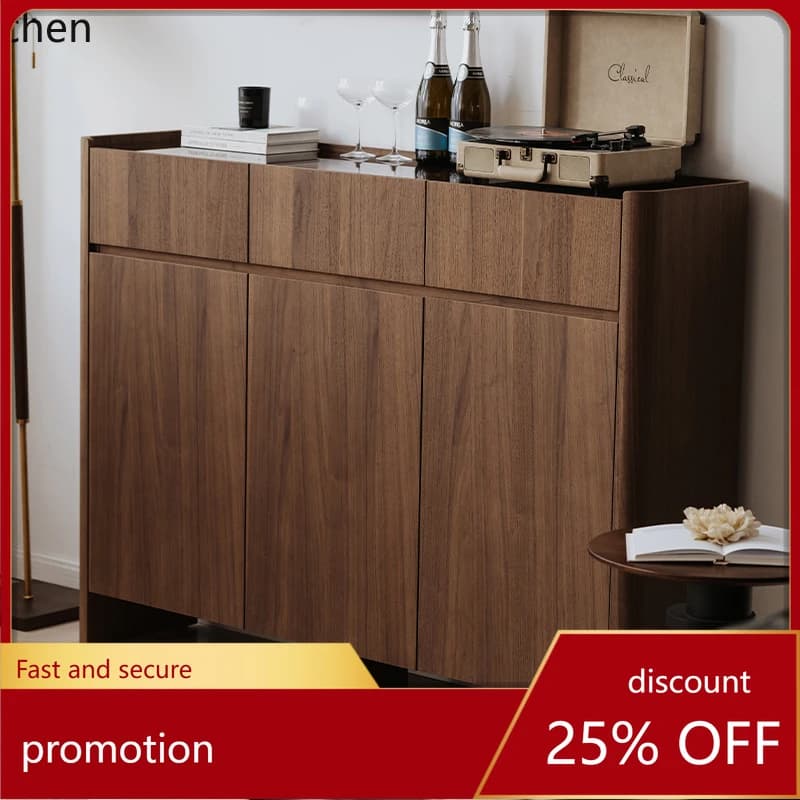 HXL Sideboard Cabinet Black Walnut Color Storage Drawer Organizer Sliding Door Cabinet