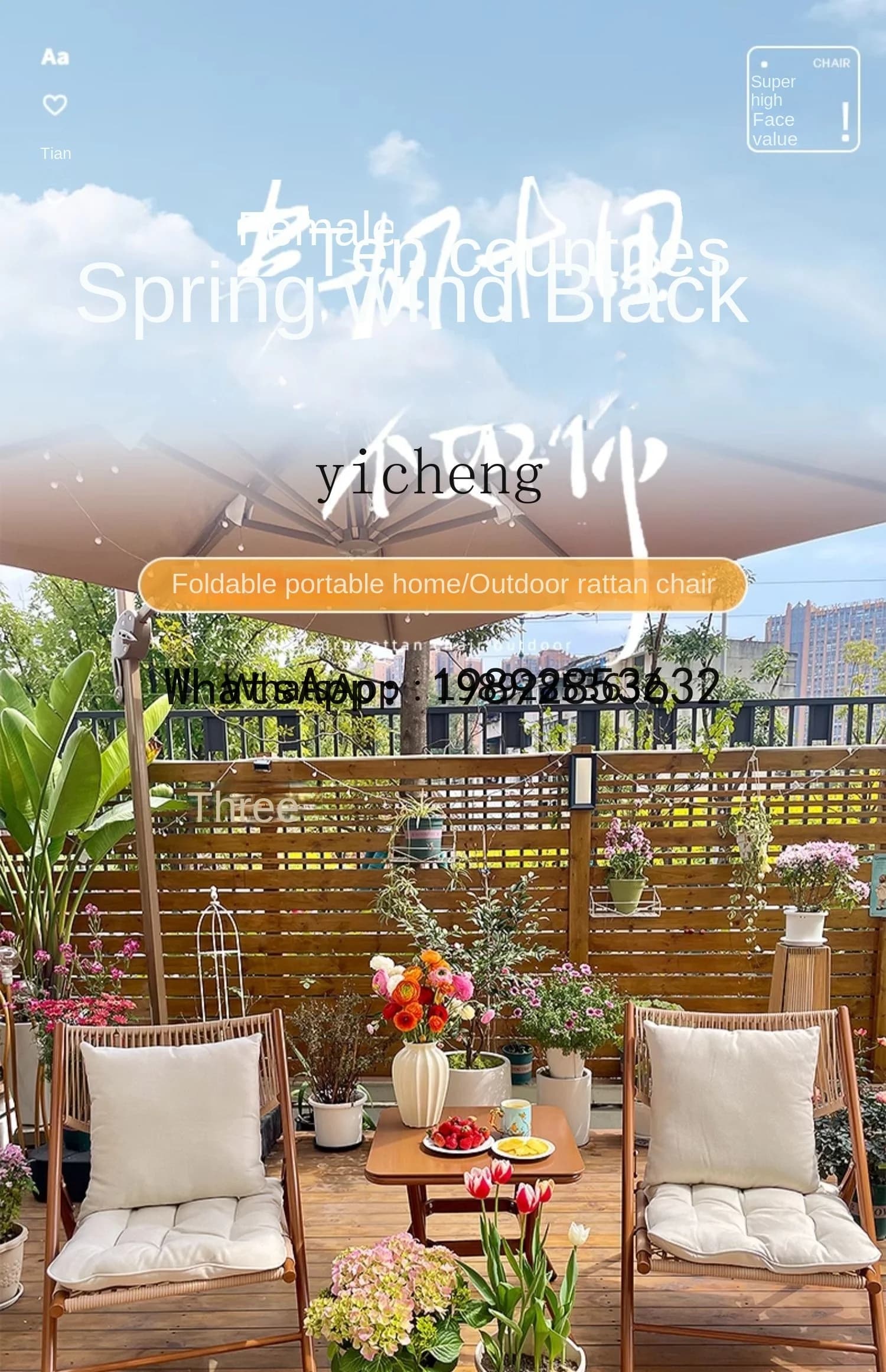 X6  Balcony Small Table and Chair Reading Tea Leisure New Chinese Folding Recliner Rattan Chair