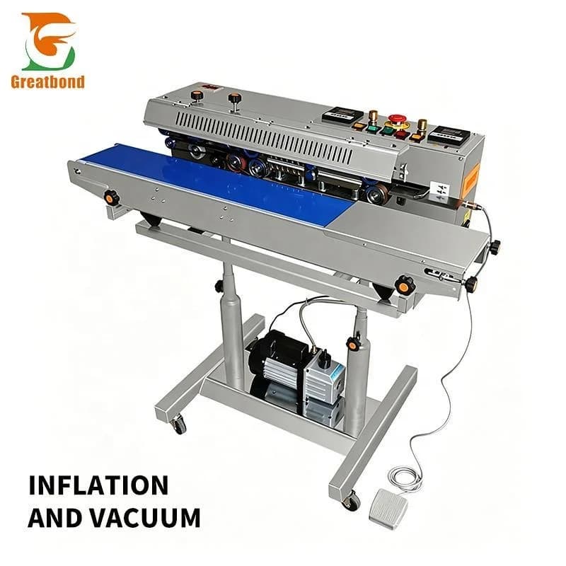 ODM OEM CE Plastic Craft Paper Bag Potato Chip Snack Continuous Band Sealer Nitrogen Filling Gas Flushing Vacuum Sealing Machine