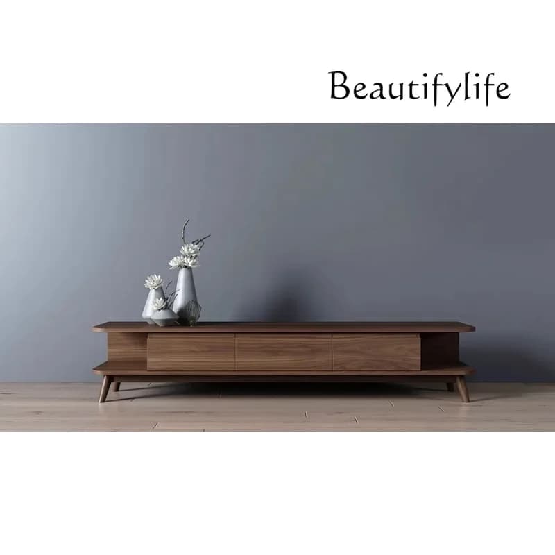 M Nordic North American Black Walnut Integral TV Cabinet Modern Simple Light Luxury Living Room Audition Cabinet