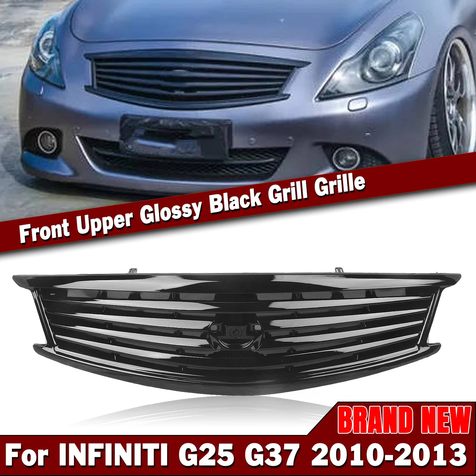 For Infiniti G25 G37 4 Door Sedan 2010-2013 Q40 Gloss/Matte Black/Carbon Fiber Look  Front Grille Grill Upper Bumper Hood Mesh