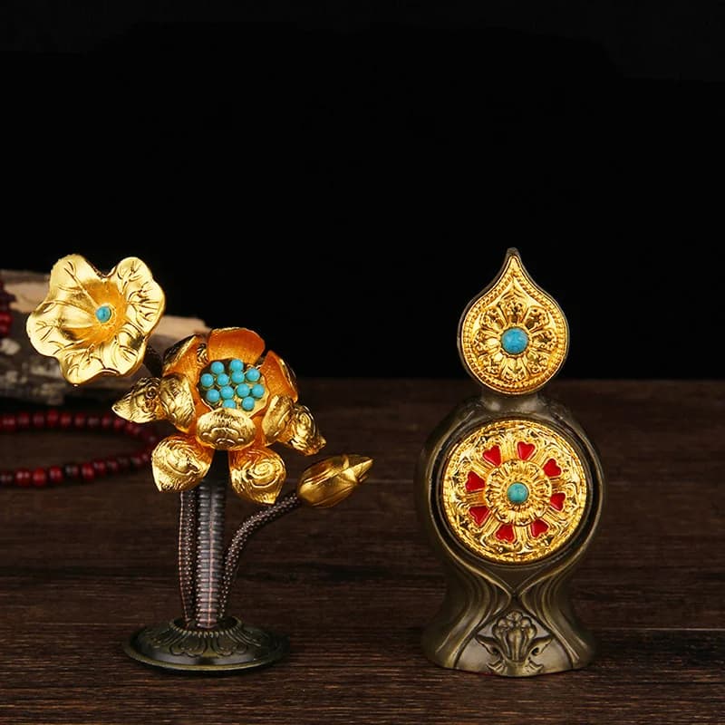 Zinc-Copper Alloy Tibetan Torma Offering Set Butter Flower Lotus Eight Offering Tantric Buddhist Altar Home Shrine Decor