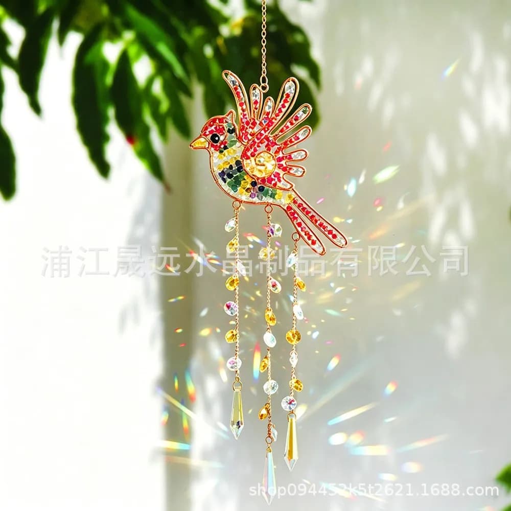 WW Hand Woven Red Bird Natural Crystal Home Hanging Ornaments