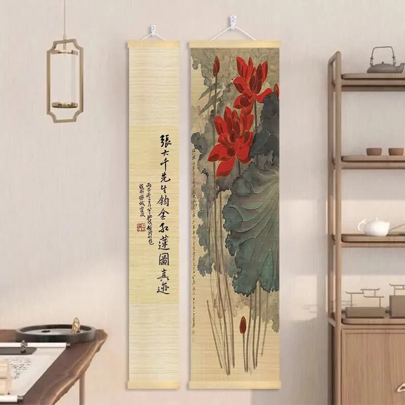 Wall Art Two Panel Bamboo Scroll Painting Wabi Sabi Ink Mountain for Tea Ceremony Classroom Gallery Mindful Living wall decor