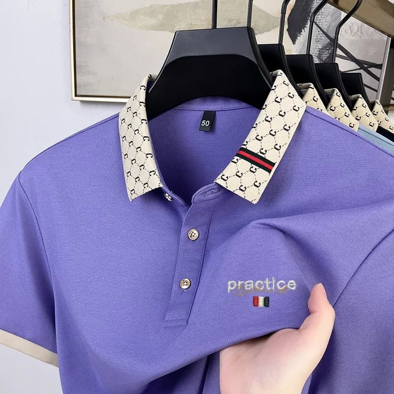 Luxury brand summer original classic letter embroidered short sleeved polo shirt men's comfortable ice silk breathable T-shirt