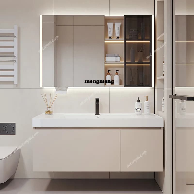 Simple Combination Bathroom Cabinets Cream-style Ceramic Integrated Basin Bathroom Cabinets Washbasin Furniture Kast