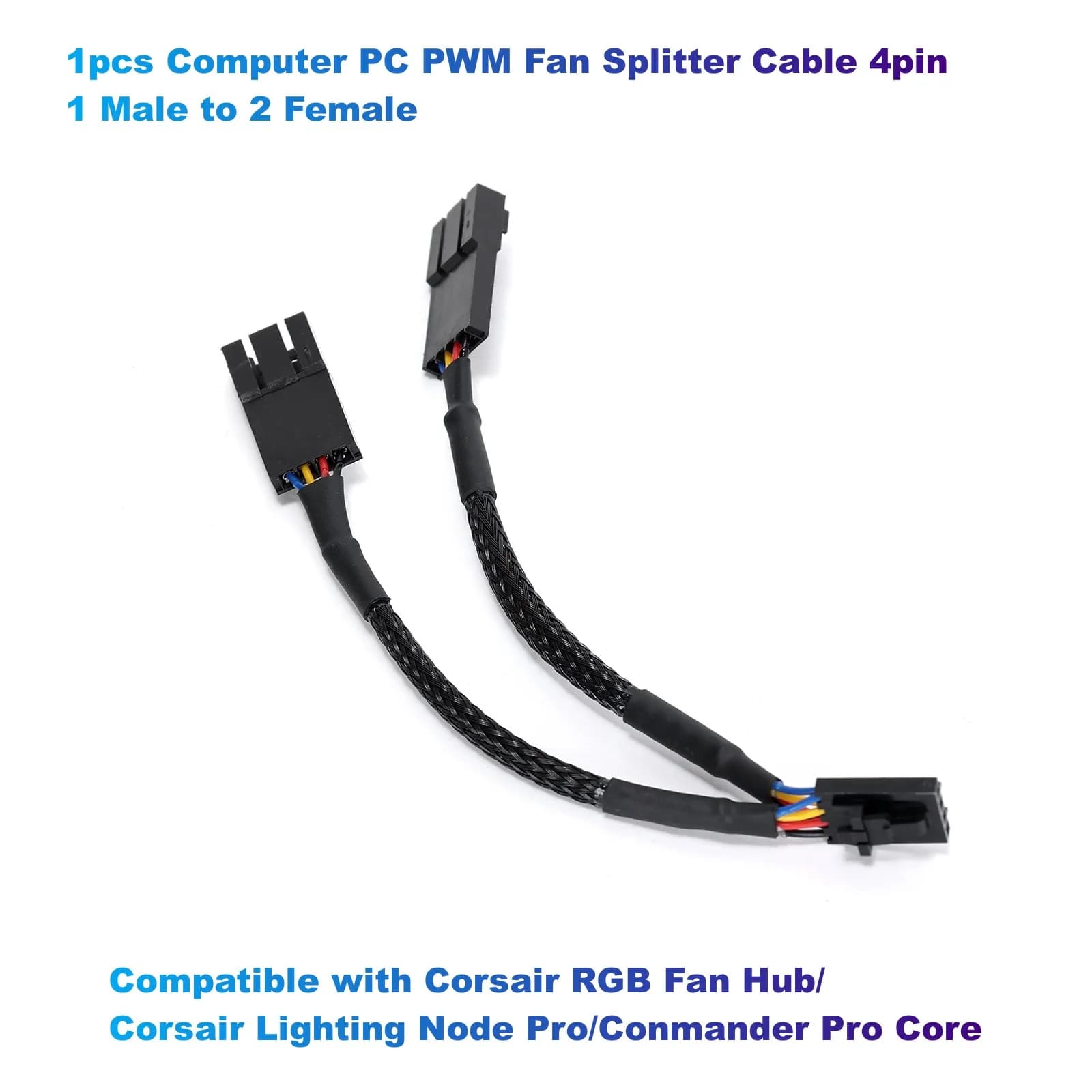 1pcs Computer PC PWM Fan Splitter Cable 4pin Compatible with Corsair RGB Fan Hub/Corsair Lighting Node Pro/Conmander Pro Core