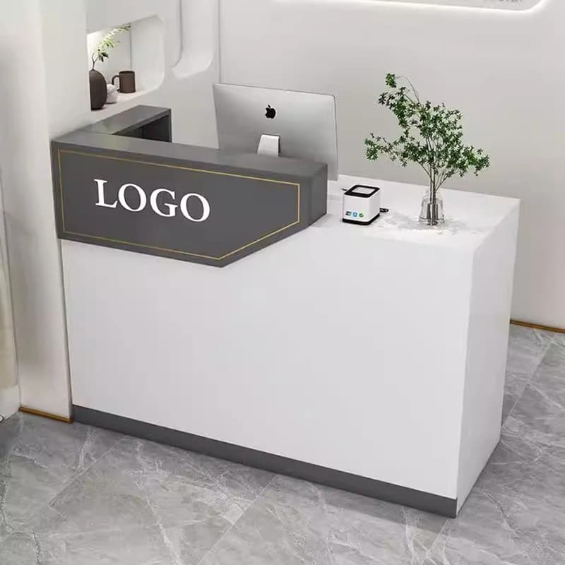 Can Be Customized logo Modern White Wooden Small Size Front Desk Single Mini Reception Desk with Storage