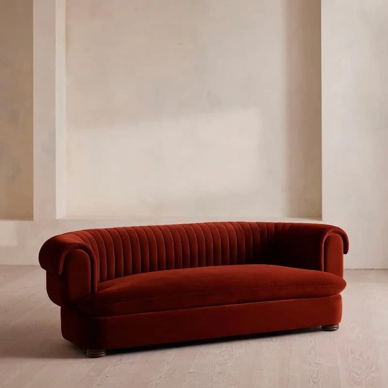 Vintage style velvet three-seater sofa apartment living room fabric sofa