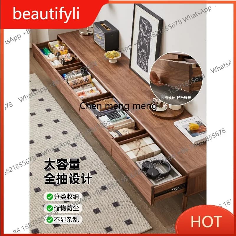 D80 Solid wood TV cabinet modern simple style black walnut solid wood coffee table combination living room furniture