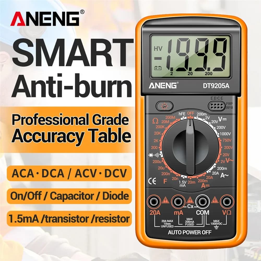 ANENG DT9205A-12 multifunctional multimeter on/off buzzer automatic shutdown silicone protective cover circuit maintenance tool