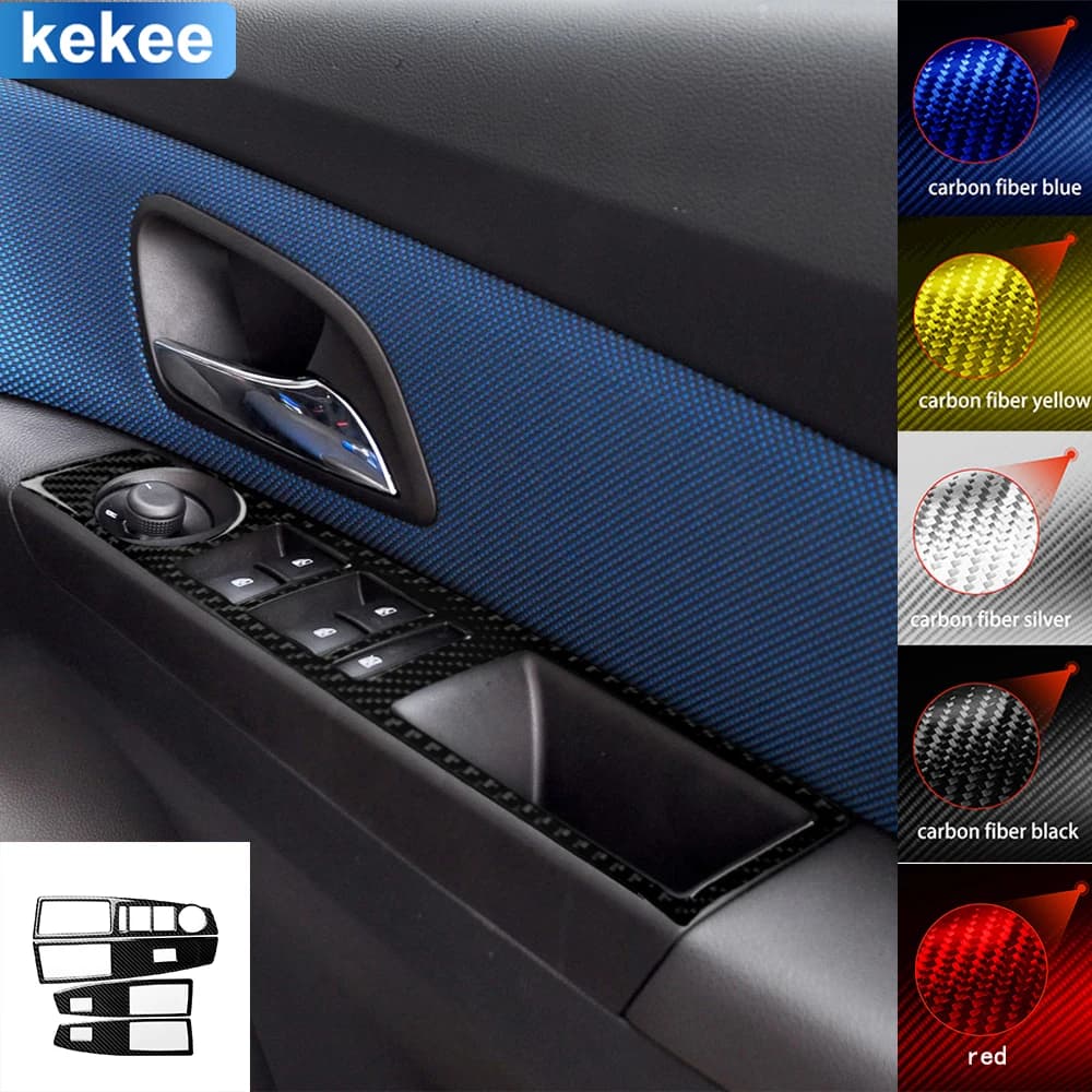 For Chevrolet Cruze 2009-2015 Door Window Lift Control Panel Tuning Cover Soft Real Carbon Stickers Car Interior Accessories