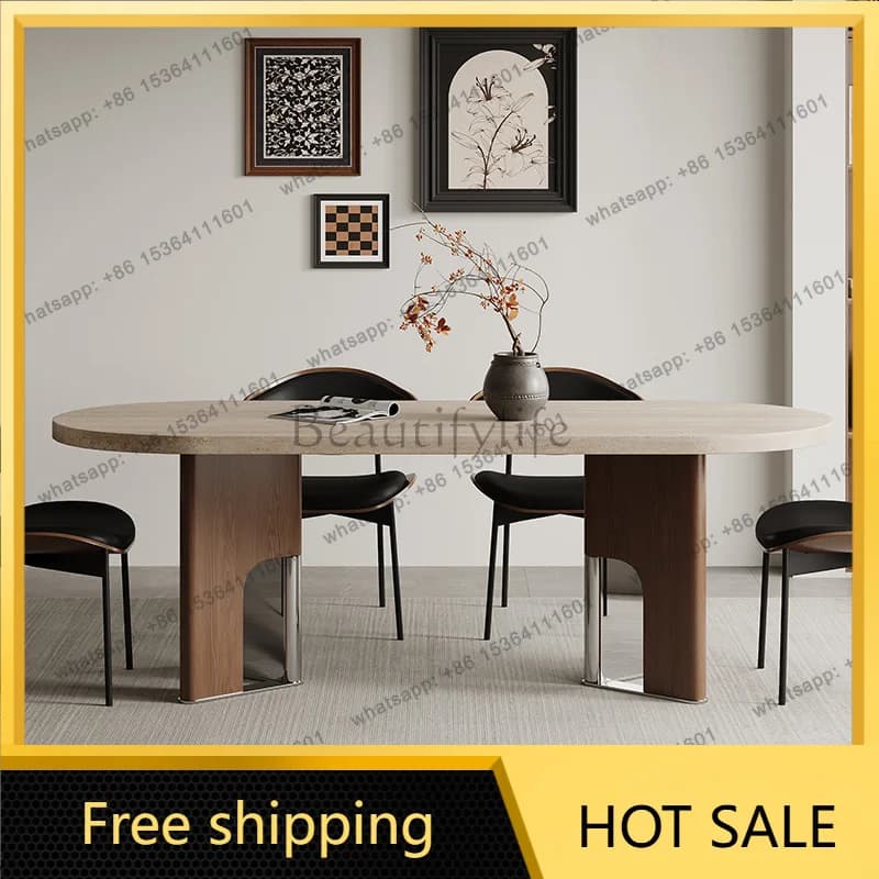 Factory Direct Sales Medieval Solid Wood Slate Dining Table Hanging Semicircular Rectangle Light Luxury Ash Wood