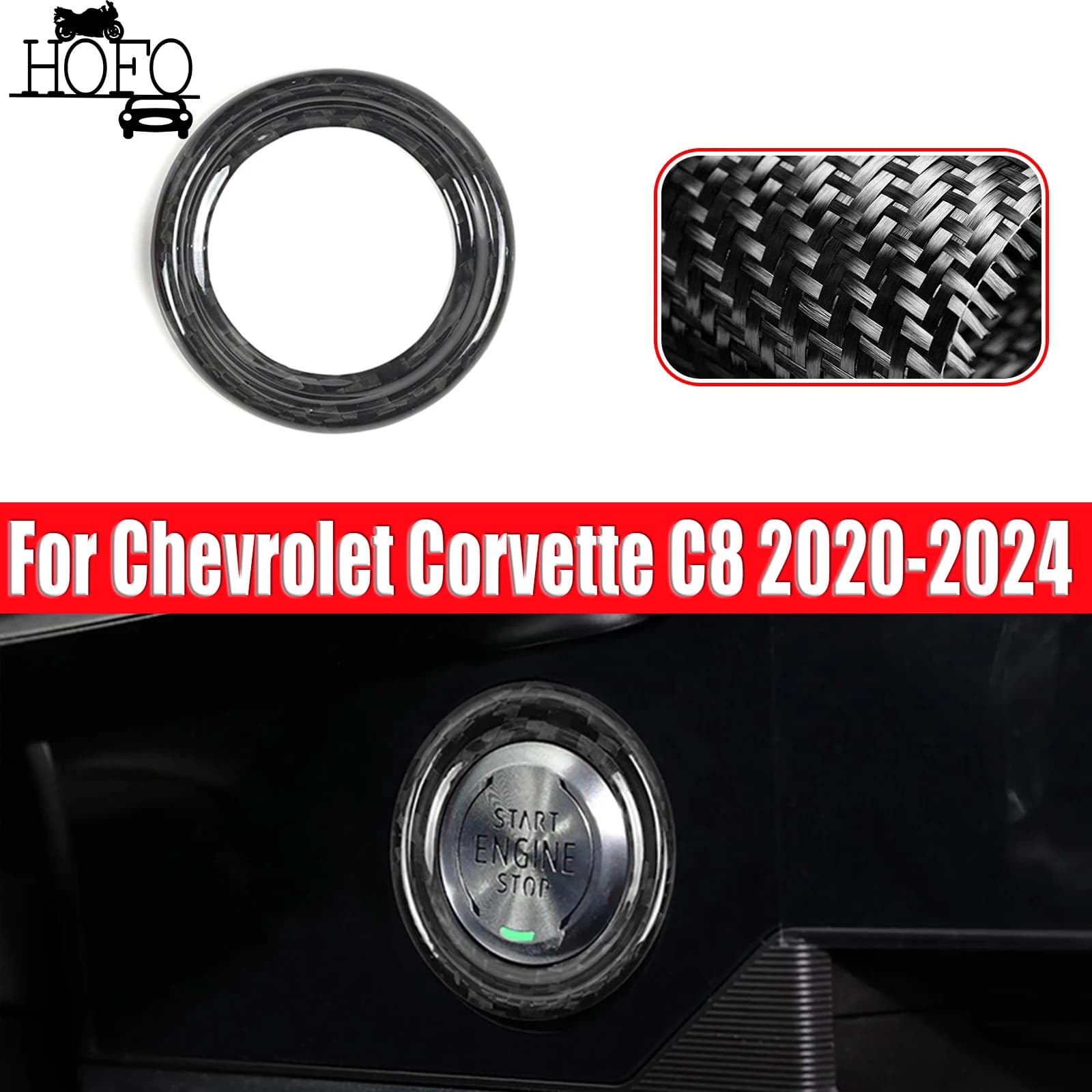 Dry Carbon Fiber Push to Start Button Trim (Outer Ring) for Corvette C8 2020-2024
