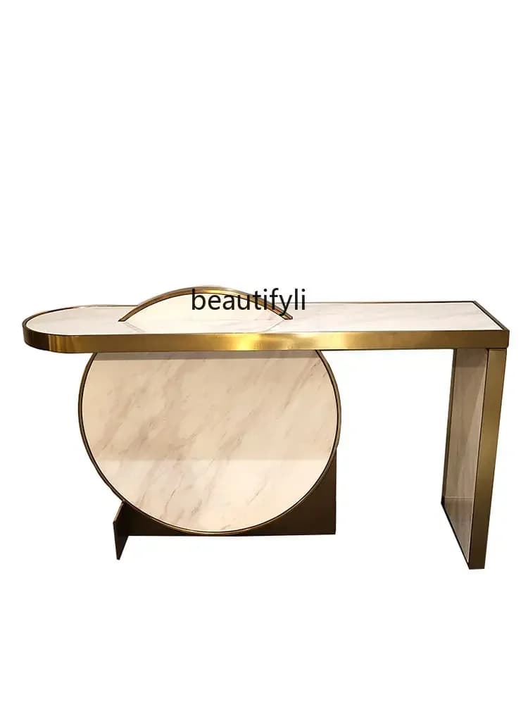 Mild Luxury Marble Side View Living Room Art Design Golden Wall Stainless Steel Console