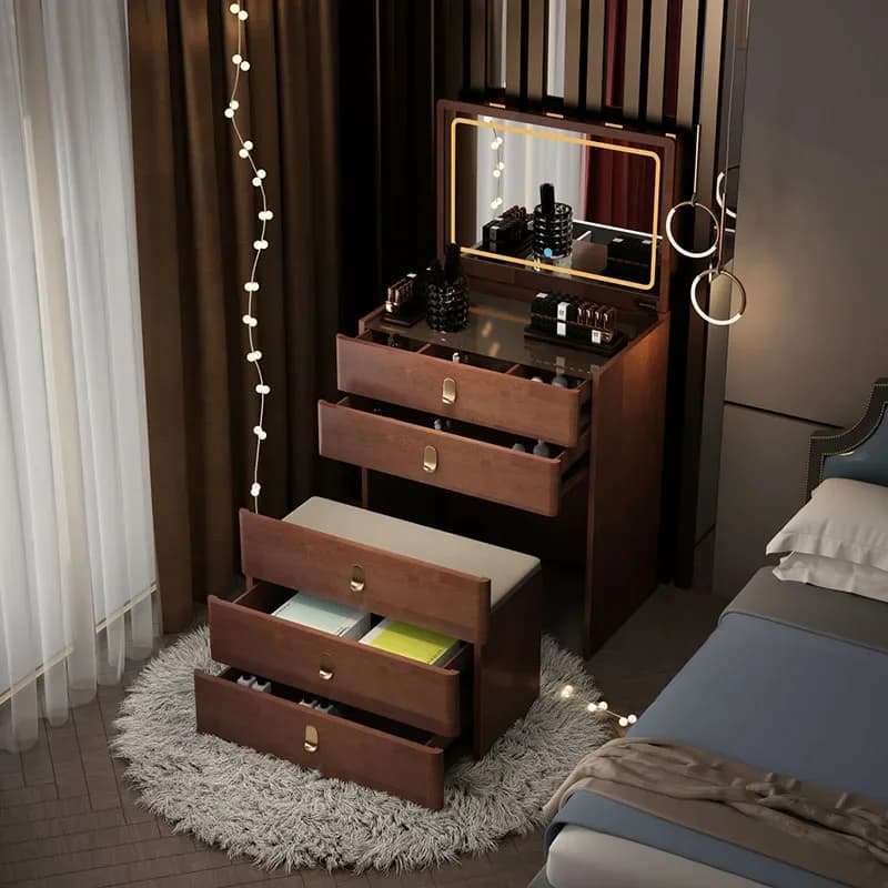Mirror Wood Dressing Table Bedroom Drawers Makeup Storage Vanity Dressing Table Stool Comodas Con Cajones Dormitorio Furniture