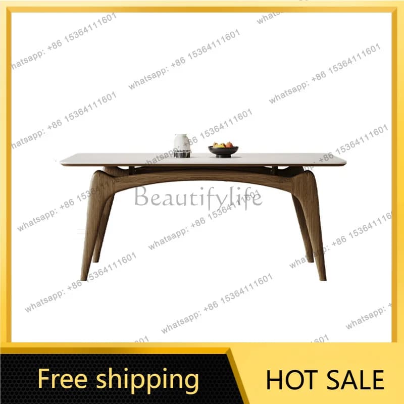 zj.. Pure sintered stone solid wood dining table, modern minimalist light luxury white ash stone stone dining table and chairs