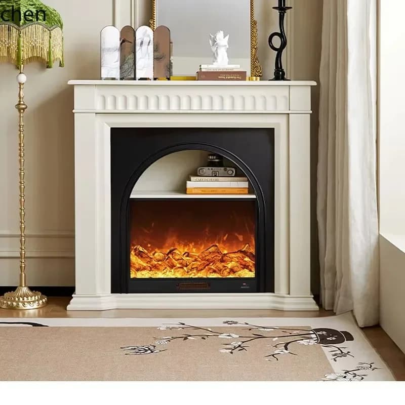 S-17  Cream Wind Solid Wood Fireplace Decoration Entry Living Room Ambient Light Fireplace Entrance