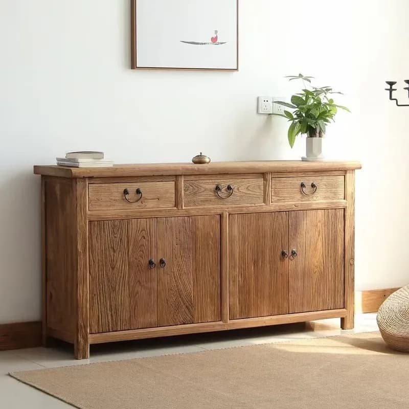 Old elm dining side cabinet Solid wood weathered door panel cabinet Storage cabinet Locker