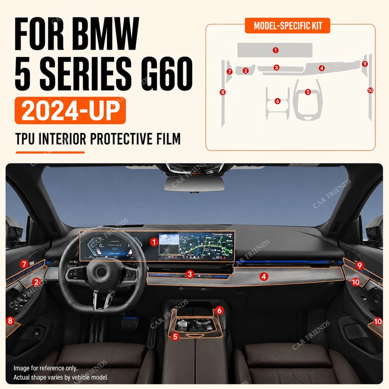 For BMW 5 Series i5 G60 2024 Transparent TPU Interior Protective Film Center Console Anti Scratch Set