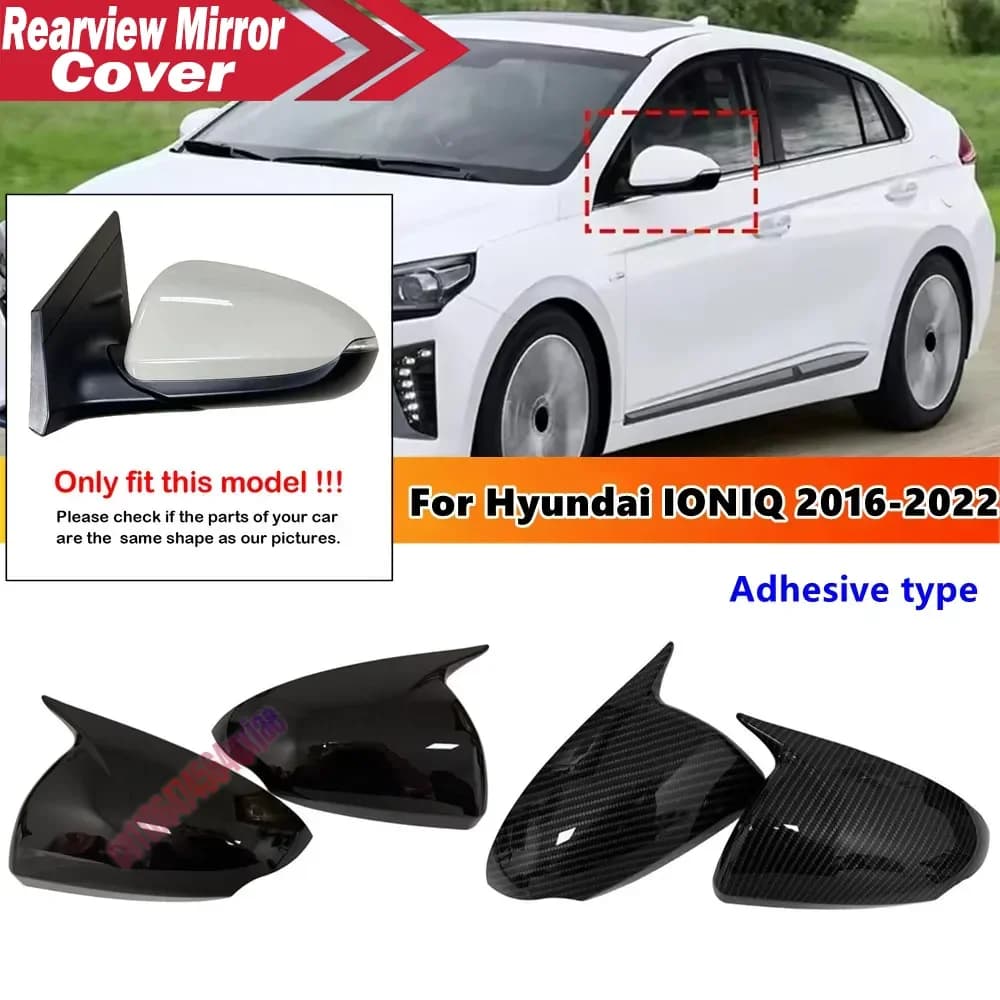 For Hyundai IONIQ 2016-2022 ABS Car Rearview Side Mirror Cover Wing Cap Exterior Door Trim Adhesive Sticker Parts