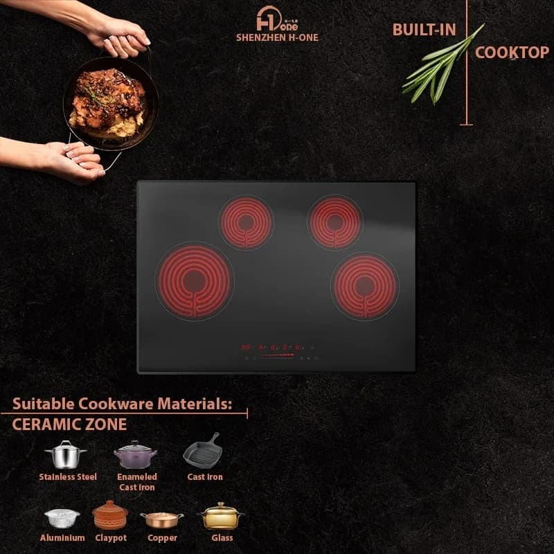 Built-in Electric Stove Top with 4 Burners 9 Power Levels Simmer Steam Slow Cook Fry Function for Kitchen Appliances