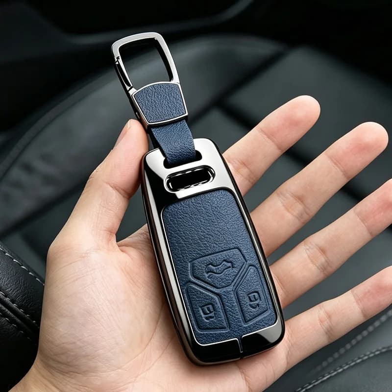 Metal Leather Car Key Case Cover Protective ShellFor Audi A4 B9 A5 A6 8S 8W Q5 Q7 4M S4 S5 S7 TT RS Styling Accessories