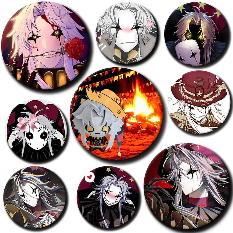 58mm Cosplay Kawaii Joker Clown Soft Button Pin  Game The Freak Circus Pierrot Brooches Badge Bag Accessories Fans Collect Gifts