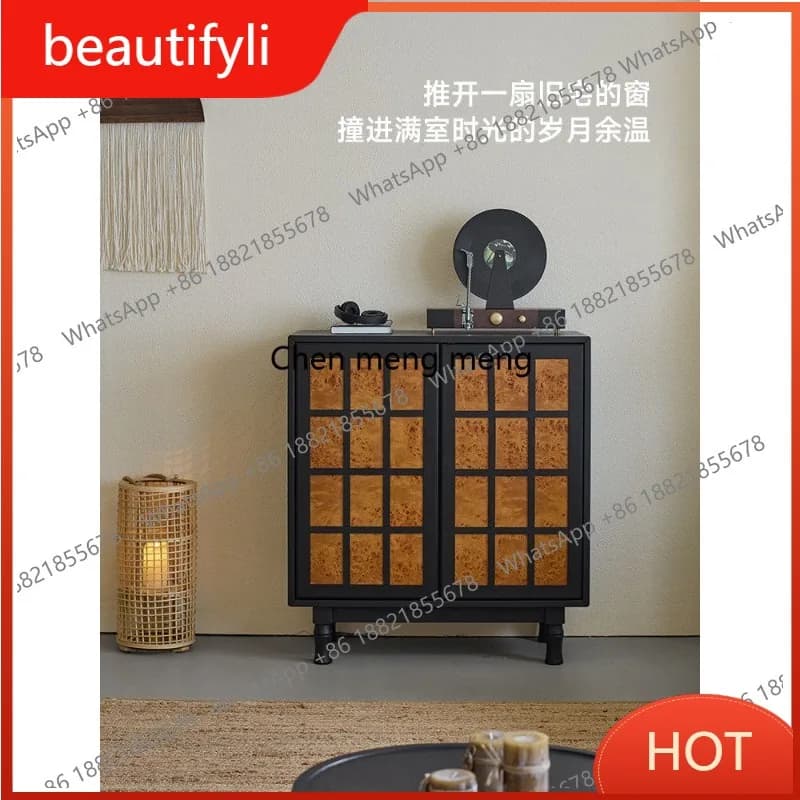 D80 Retro chest, living room against the wall, solid wood sofa side side cabinet, bedroom storage, black porch cabinet