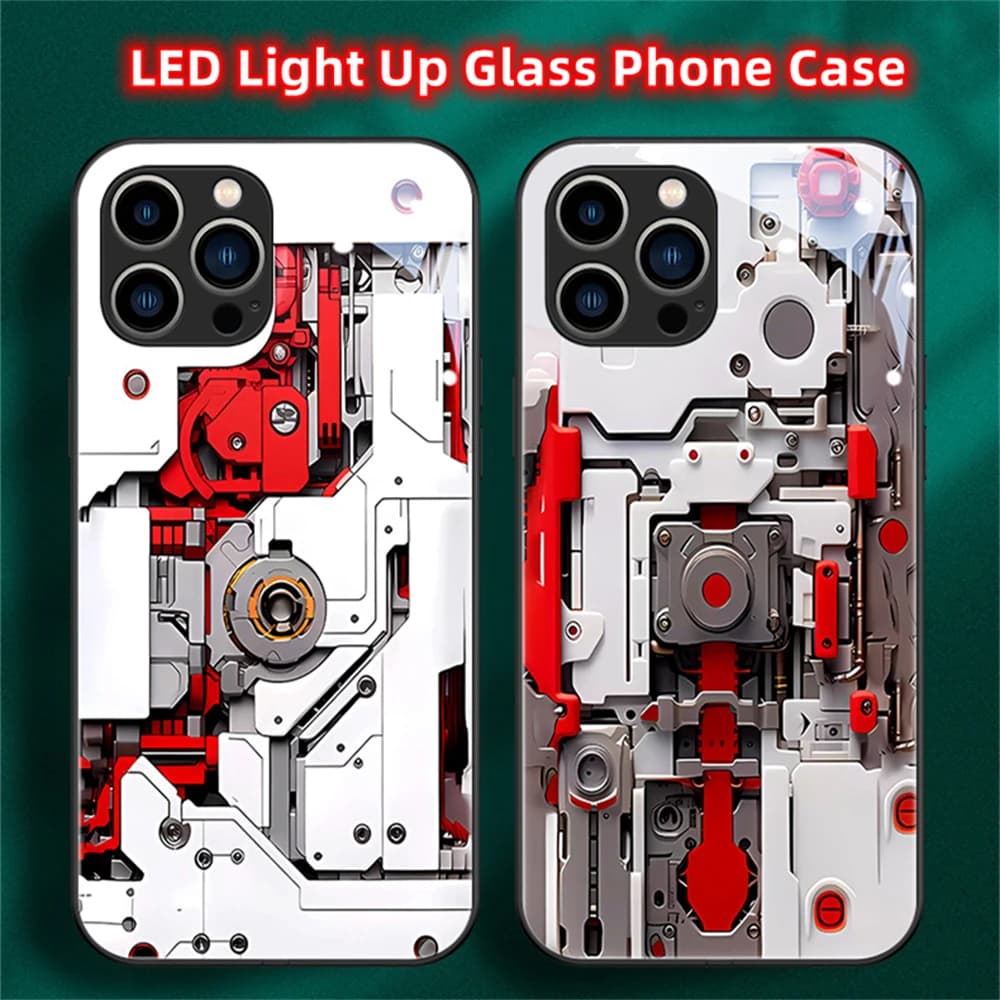 Mechanical Style LED Light Glow Luminous Tempered Glass Phone Cases For Samsung S25 S24 S23 S22 S21 S20 FE Note 10 20 Plus Ultra