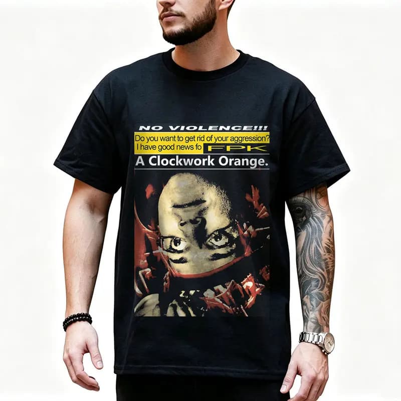 A Clockwork Orange Vintage 90s Graphic T‑Shirt 0907 Dystopian Movie Alex Droogs Print Short Sleeve Punk Gothic Streetwear Tees