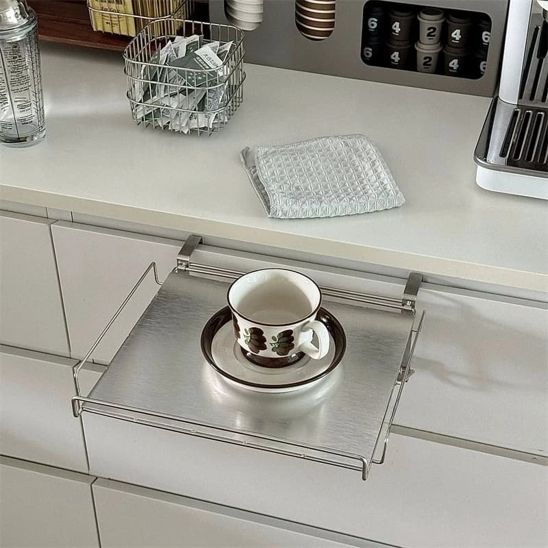 Ins Creative Stainless Steel Hanging Cabinet Door Table Plate Pot Rack, Countertop Rack Extension Auxiliary Table