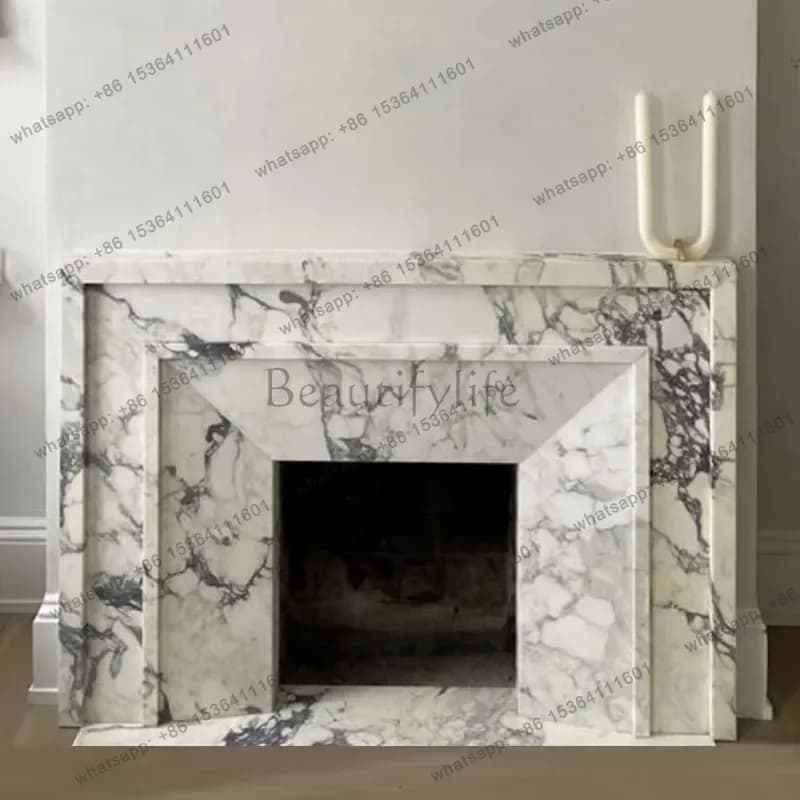 YJ Stone Fireplace French American Marble Fireplace Large Flower White Stone Decorative Cabinet White Wall Stove X