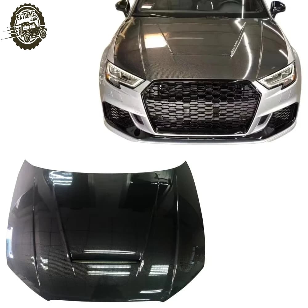 Glossy Carbon Fiber Car Hood for Audi A3 8V S3 RS3 8Y Engine Bonnet Ventilated Design Lightweight Racing Body Kit Tuning Parts