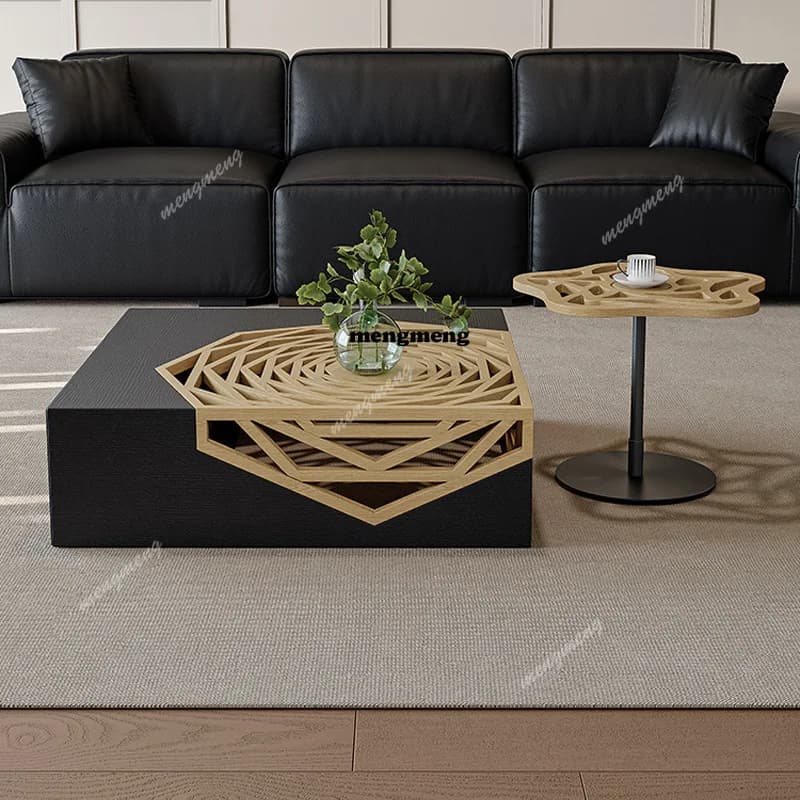 Minimalist solid wood coffee table living room light luxury art square small side table combination
