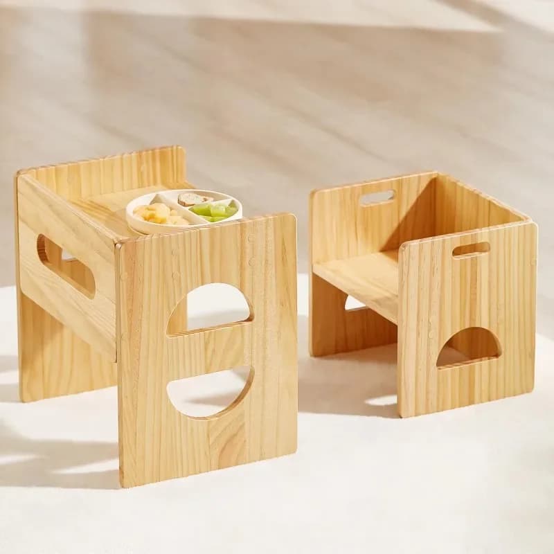 Portable Deluxe Kitchen Dining Table and Chair Set Wooden Weaning Baby Table and Chair Set Children