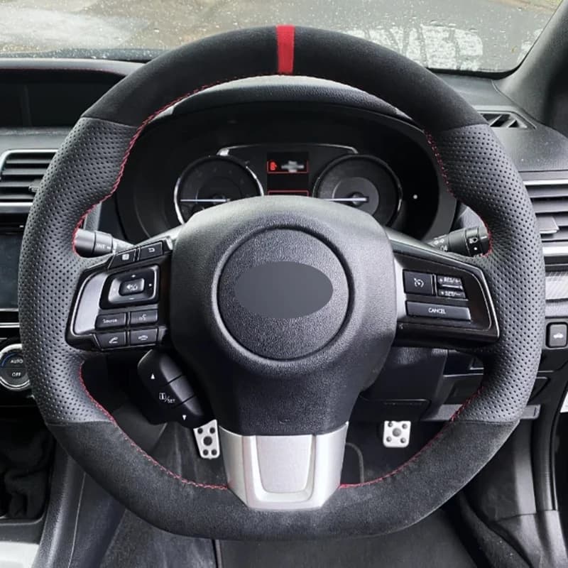 Alcantara Steering Wheel Cover Real Leather Red Thread Hand Sewing Car Accessoires for Subaru WRX STI 2015-2021 LEVORG 2014-2020
