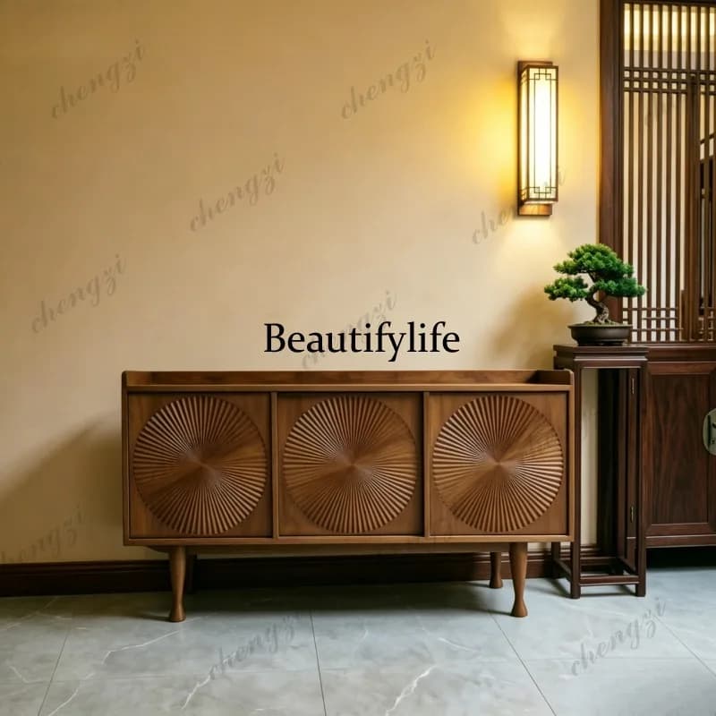 New Chinese solid wood retro art carving storage cabinet multi-functional restaurant storage storage silent guide rail