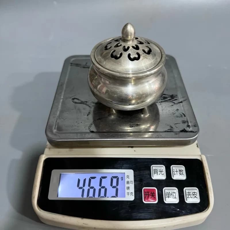 Vintage decorative incense , white plated with silver, three-legged home indoor copper burner, desktop ornament
