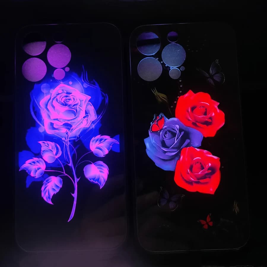 3D Smog Camellia Rose Flower LED Phone Cover for IPhone 13 12 XR 11 15 16 Pro XS Max Glass Flash Women Case for IPhone 8 14 Plus