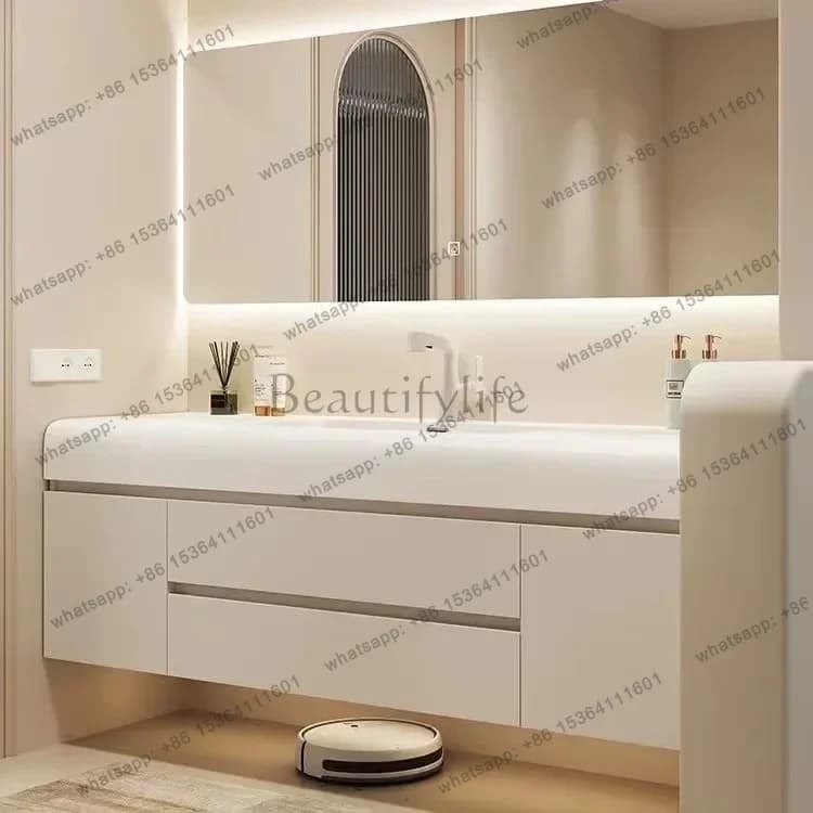 ld Luxury Bathroom Cabinet Slab Integrated Basin Vanity Medicine  Closet Shelf Vanity Narrow Station Floor Towel Furniture