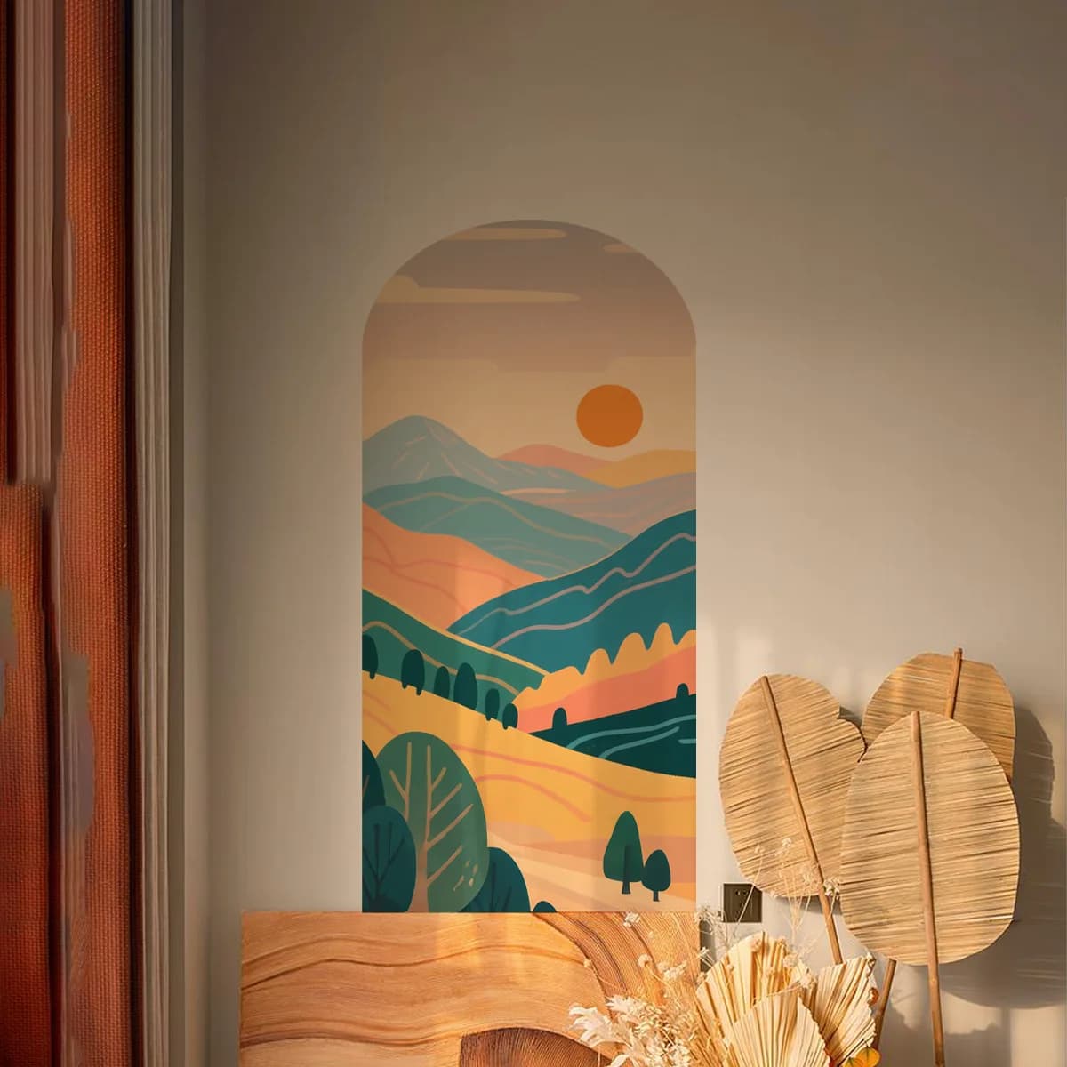 Hand-Painted Arch Landscape Wall Decals - New Scenic Mountain Stickers for Kids' Room, Living Room & Bedroom