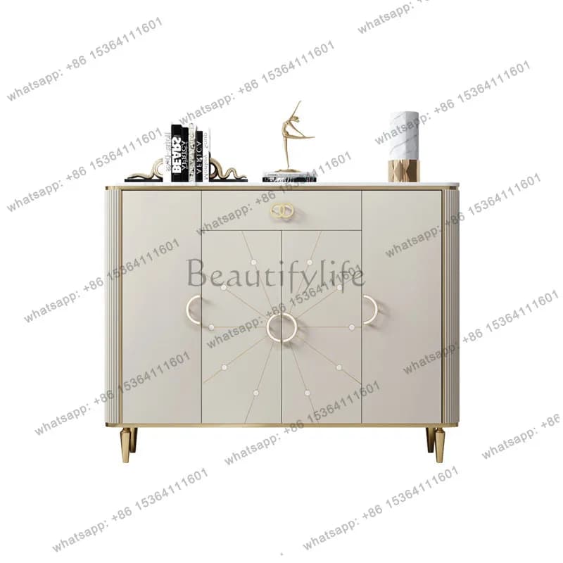 Light luxury style solid wood shoe cabinet modern home living room wall storage decorative sideboard