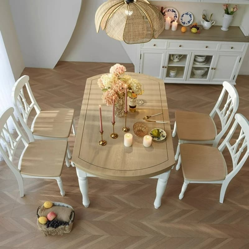 LTT American white dining table retractable folding household variable round table solid wood dining table and chair combination
