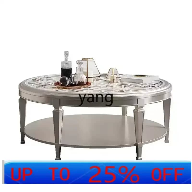 LH modern living room simple light luxury coffee table glass hollow solid wood carving flower negotiation table