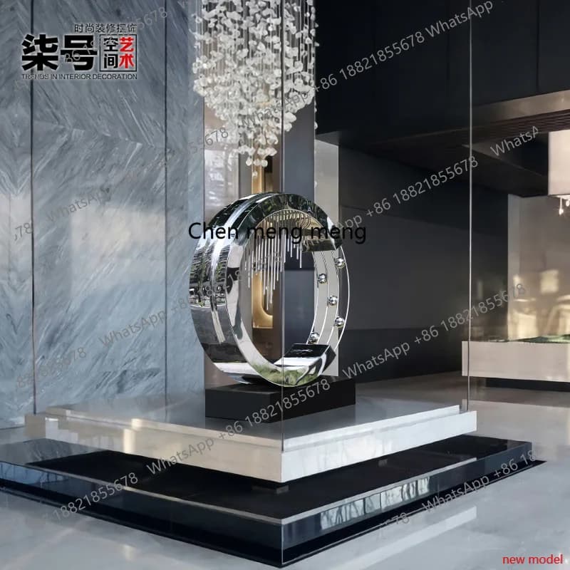 H178Large stainless steel floor round ornament outdoor hotel metal garden landscaping sculpture
