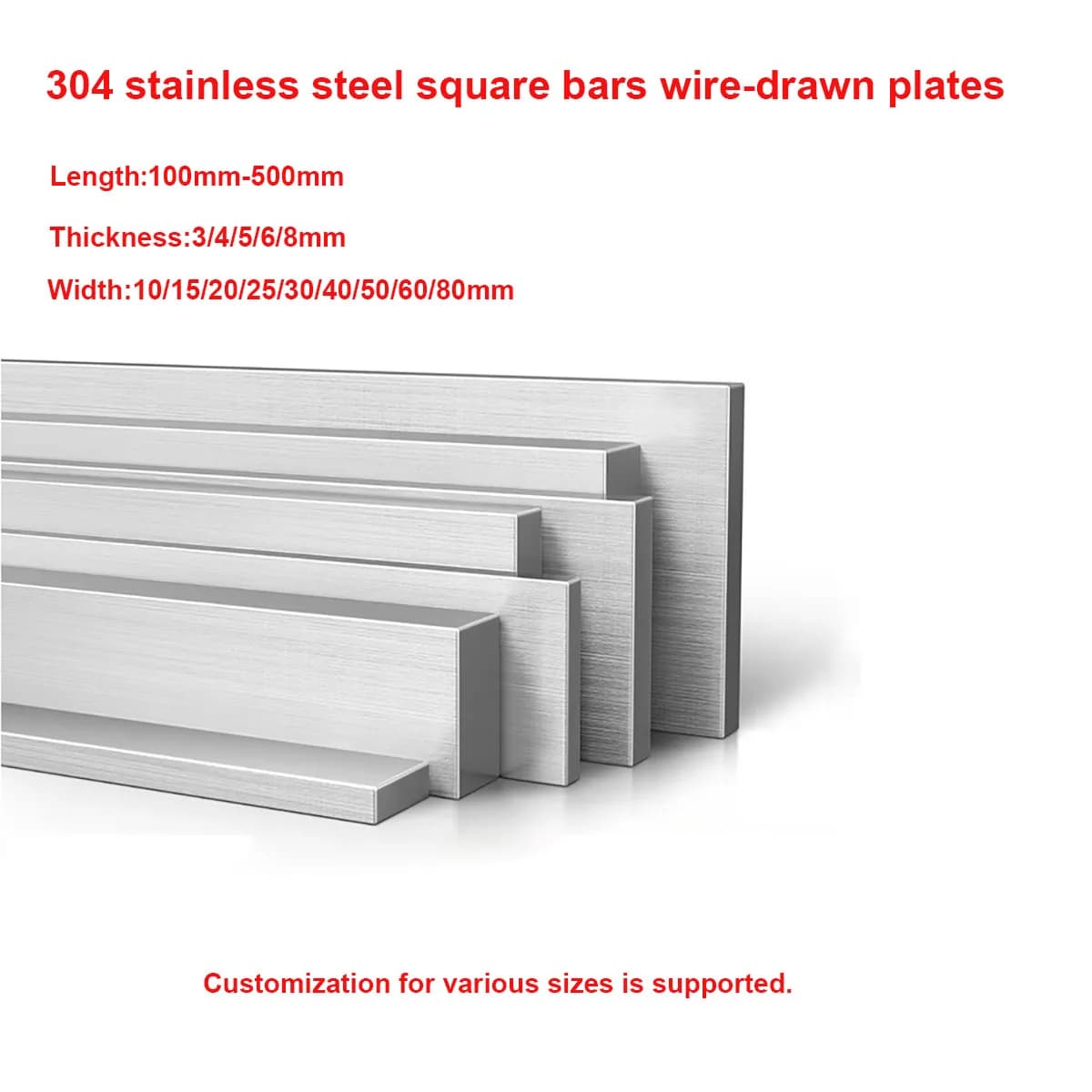 304 Stainless Steel Bar Plate Rob Thicknesses 3mm 4mm 5mm 6mm And Lengths Ranging From 100mm To 500